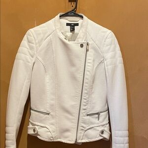 H&M White Textured Asymmetric Moto Jacket - Women's